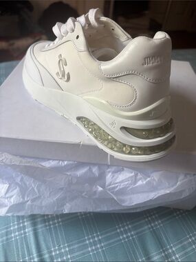 Jimmy Choo Cream Leather Platform Sneaker with Air Bubble Sole